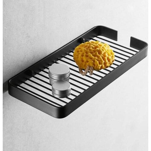 Black Aluminum Bath Storage Basket Wall-Mounted Bathroom Rack Square Metal Shower Caddy Organizer Floating Shelf Soap Bathroom