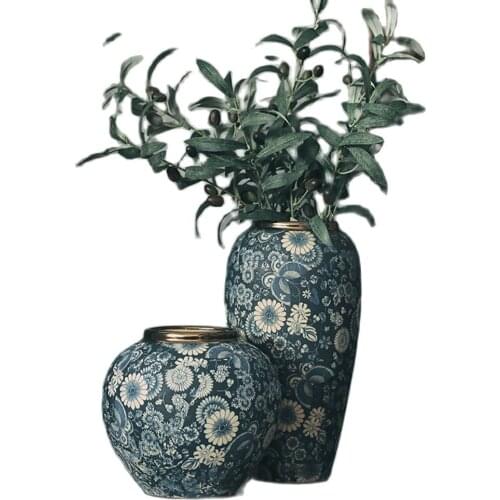 Jingdezhen Vintage Ceramic Vase Decoration Home Decor Minimalist Large Vase Living Room Flower Arrangement Decoration Household