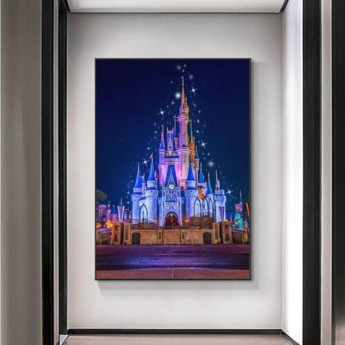 Disney Art The Night View Castle Canvas Paintings Cartoon Posters and Prints Wall Art Pictures for Living Room Home Decoration