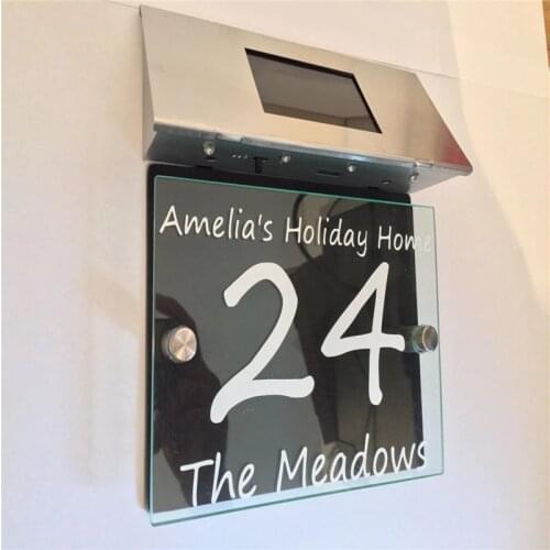 DIY House Number MODERN HOUSE SIGN PLAQUE DOOR NUMBER STREET GLOSS BLACK SOLAR LIGHT LARGER SIZE