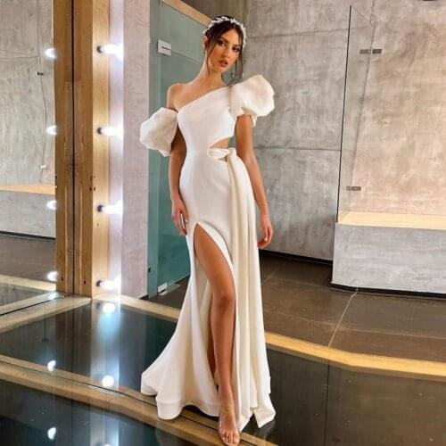 Elegant Off The Shoulder Mermaid Prom Dresses Sexy Hollow Waist Side Split Evening Gowns Satin Floor Length Formal Party Dress