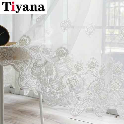 Europe Embroidered White Lace Tulle Voile Sheer Curtain Panels for Living Room Window Screen Bedroom Sliding Glass Door ZH043Y