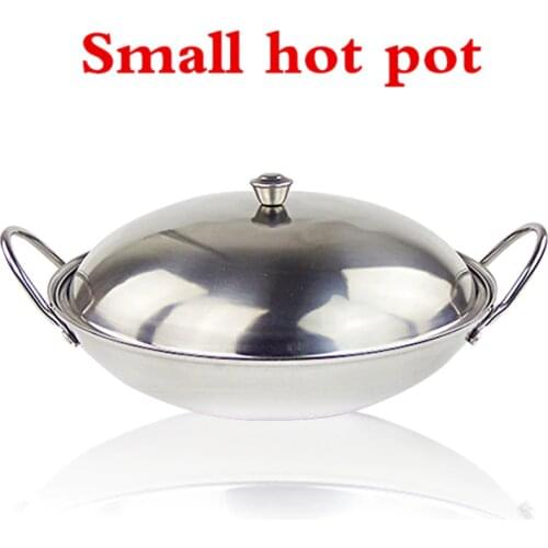 Round flat bottom Stainless steel small hot pot thick dry pot alcohol furnace buffet alcohol mini chafing dish stove soup pan
