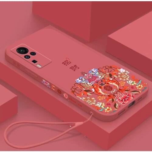 Chinese Auspicious Retro Palace Soft Gel Liquid Silicone Phone Cases For VIVO X60Pro Casing With Phone Straps