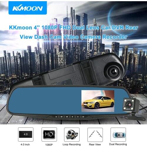 KKmoon 4'' 1080P Video Recording FHD 120° Degrees Car DVR Dual Lens Car DVR Rear View Dash Cam Video Camera Recorder