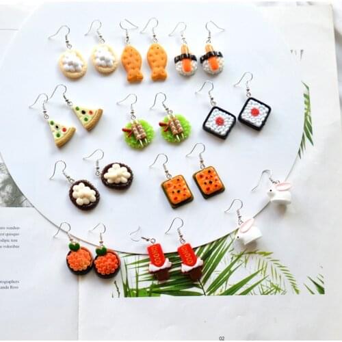 Korean Harajuku Creative Emulational Food Earrings Delicate Sweet Student Delicacy Pizza Roast String Sushi Earrings Simplicity