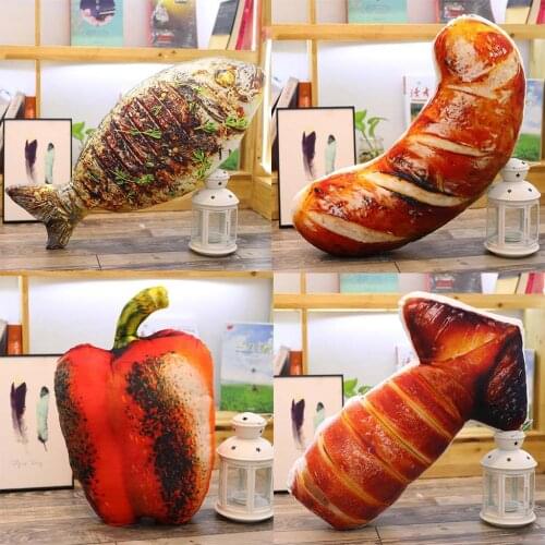 Creative Throw Pillow Tasty Fried Fish Lobster Tail Pepper Bread Plush Food Pillow Cuddler Bread Bolster Kids Bedding Doll Gift