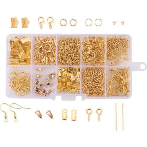 1 Box DIY Jewelry Brass Crimp Beads Head Pins Ribbon Ends Earring Jump Ring Lobster Claw Clasps jewelry Making Accessories