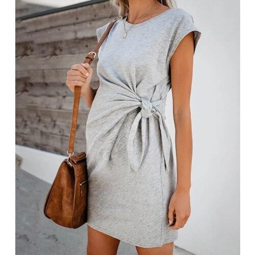Fashion Solid Color Maternity Pregnancy Dress Short Sleeveless Soft Cozy Maternity Breastfeeding Casual Crew Neck Pregnant Dress
