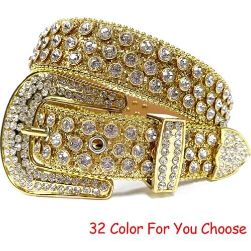 Gold Sparkle Famous Brand Fashion Diamond Studded Belt for Women PU Leather Luxury Designer Western Cowboy Rhinestone Man Belt