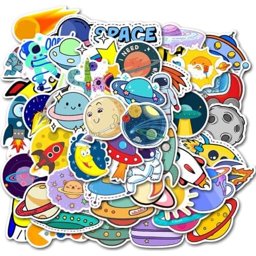 50pcs Rocket Ship Planet Outer Space Alien UFO Astronaut Stickers for Children Kid Mobile Phone Laptop Luggage Anime Art Sticker