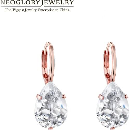 Neoglory White Water Drop Zirconia Hook Earrings For Women Rose Gold Plated Classic Clear Tear Dangle Earring Gift New Hot
