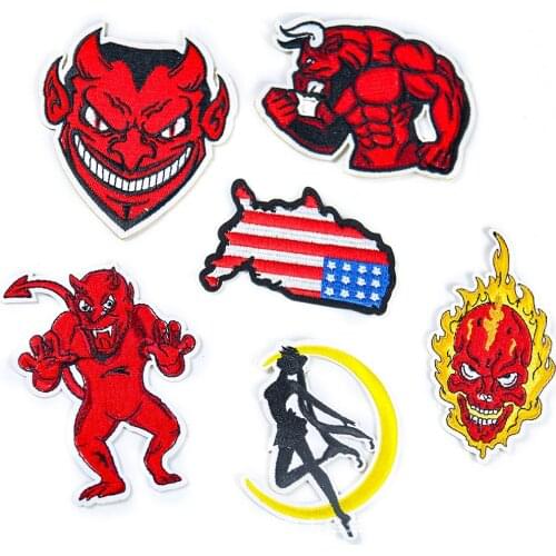 New arrival Cartoon Devil Pattern Patch Embroidered punk biker girl Patches Clothes Stickers Apparel Accessories Badge