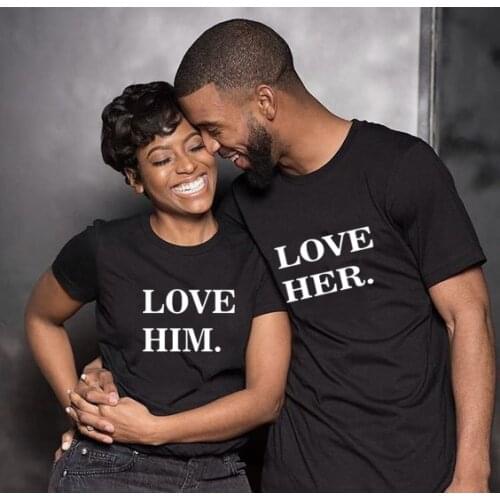 Couple Clothes Lovers Tee Shirt Femme Summer Matching Couples Tops Clothes Lovers Tee T Shirt Love Him Love Her Printing