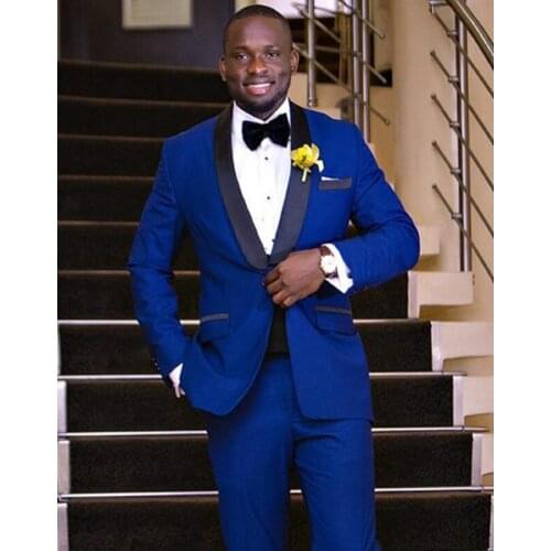 Jacket+Pants) Handsome Fit Vintage Blue 2 Piece Groom Tuexdos For Wedding Formal Prom Suit Party Evening Blazer Custom Made