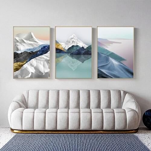 3 Pieces Natural Canvas Poster Abstract Mountain Lake Wall Painting Art Print Modern Picture for Living Room Home Decoration