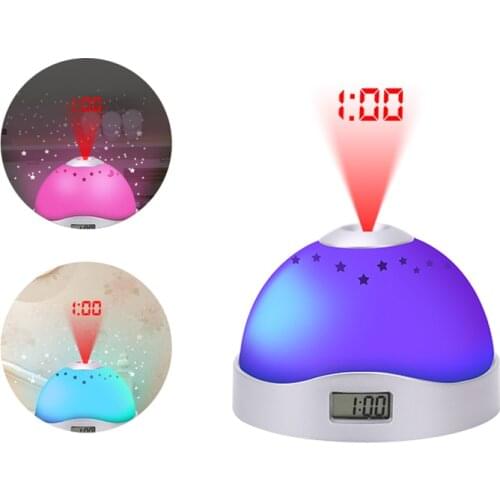 Moon and star project table clocks projection mute desk alarm clocks LCD display colorful alarm clock with backlight