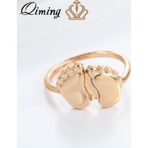 QIMING Baby Foot Feet Rings For Women Gold Cute Wholesale Jewelry Accessories Cheap Ring Statement Girls Gift Baugue