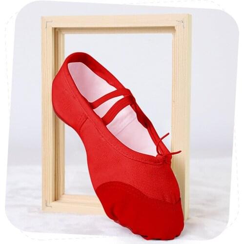 USHINE EU22-45 Pink leather head yoga slippers teacher gym indoor exercise canvas ballet dance shoes children kids girls woman