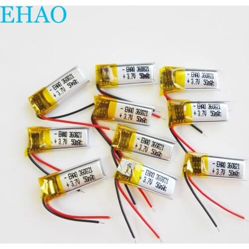 10 pcs 3.7v 50mAh Lithium Polymer LiPo Rechargeable Battery For Mp3 bluetooth Recorder headphone Headset 360821