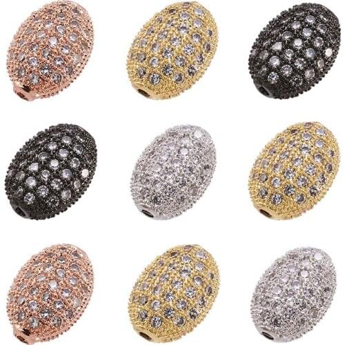 10pcs Oval Brass Micro Pave Cubic Zirconia Beads Charm Beads for Jewelry Making DIY Bracelet 10x7x5.5mm Hole: 1mm