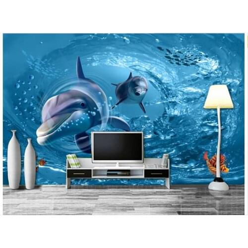 3d photo wallpaper custom 3d wall murals wallpaper 3 d spiral dolphin underwater TV sofa background wall living room wallpapers