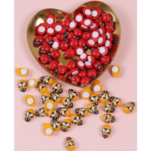 50Pcs Mini Imitation Bee ladybug Adhesive Wood Sticker Festival Wedding Party Favors DIY Handmade Gift Home Wall Lamp Decoration