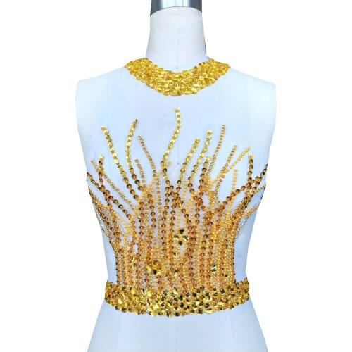 Handmade rhinestones applique sew on beads crystal trim patches 44*30cm for dress accessory