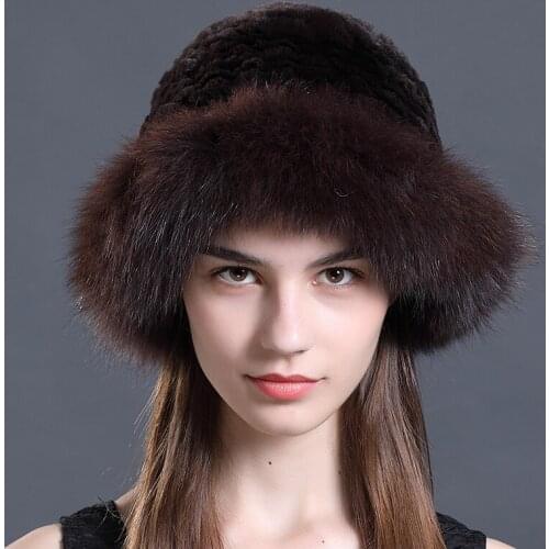 Free Shipping CX-C-02A Women Fashion Genuine Fox Fur Trim Real Rex Rabbit Fur Winter Hat