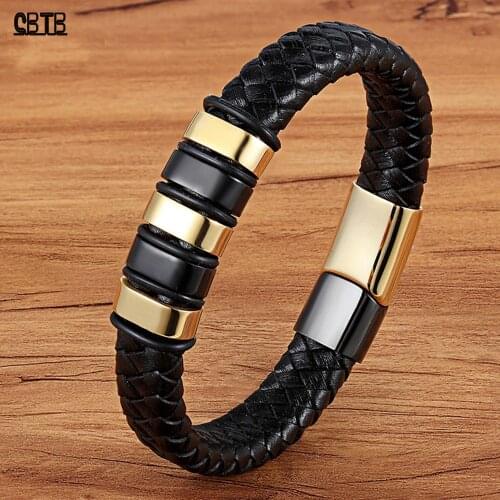 Atmospheric Simple Style Punk Mens Bracelet Leather Braided Buddha Bracelet Stainless Steel Wrist Jewelry Accessories Gifts