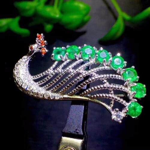 Natural emerald brooch, Colombian emerald, precious gemstone, dual-use style, 925 silver quality