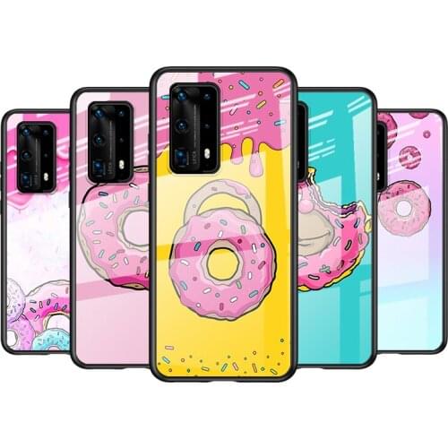 Tempered Glass Cover Cute Donut Cake For Huawei P40 P30 P20 P10 Pro Plus Lite 5G 2019 Shockproof Shell Phone Case