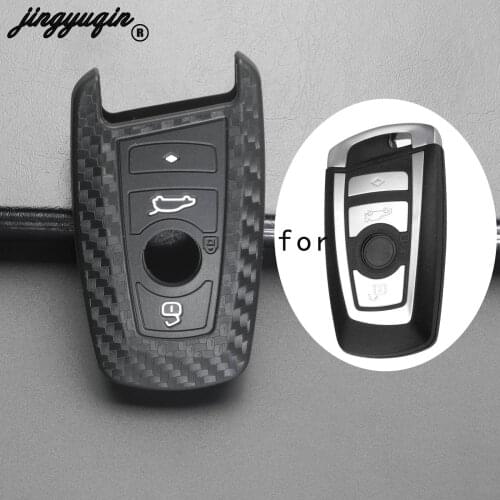 Jingyuqin Carbon Fiber Silicone Car Key Case Fob Cover For BMW 520 525 F30 F10 F18 118i 320i 1 3 5 7 Series X3 X4 M3 M4 M5
