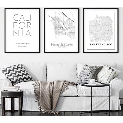 Black and White Palm Springs Map Poster California City Coordinates Print SAN FRANCISCO Wall Pictures Canvas Painting Home Decor