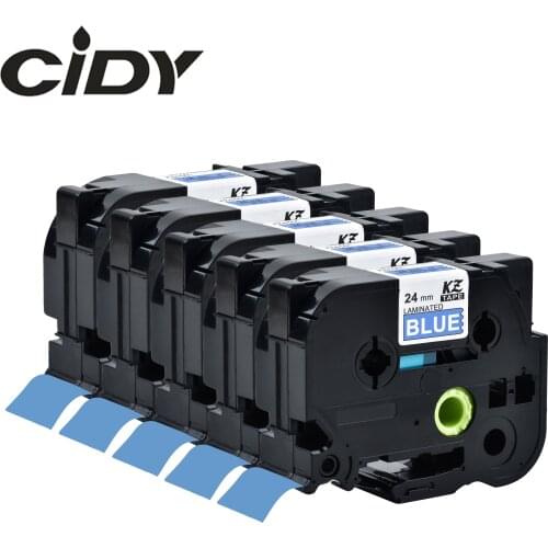 Cidy 5pcs compatible P-touch TZe label tape tze-555 tze555 tze 555 tz 555 tz-555 white on blue for brother ribbon cassette