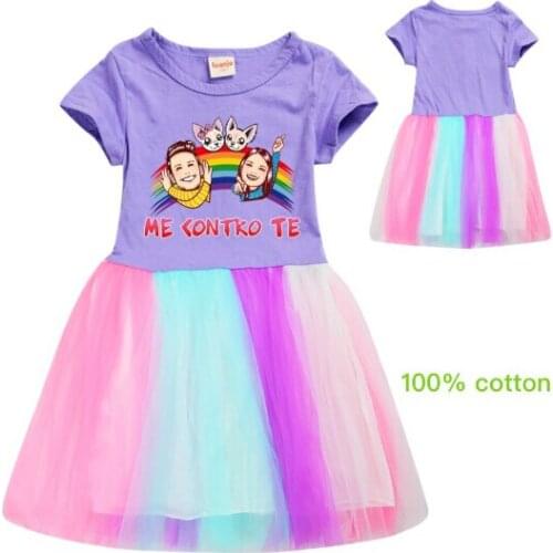 Kids Dresses for Girls Cotton Me Contro Te Knee-Length A-Line Rainbow Lace Dress Cute Princess Costume teenage Abiti da donna