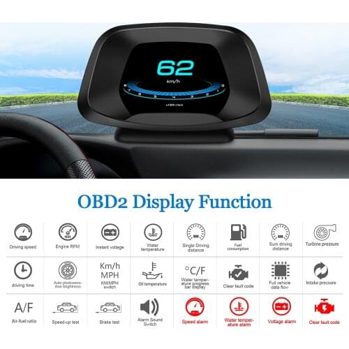 Head Up Display Car Digital Speedometer Security Alarm GPS Navigation Water & Oil Temp Overspeed Warning HUD OBD2 Smart Gauge