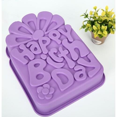 Happy Birthday Flower Baking Pan Nonstick DIY Bakeware Cake Mold Silicone Baking Mould Loaf Pan for Muffin Cake Bread M031