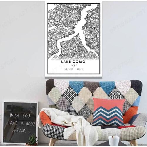 LAKE COMO City Map Line Art Painting Decoration Print Picture Modern Home Canvas Poster Illustration Nordic Decoration