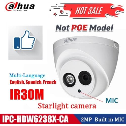 Dahua security IP Camera HDW4636C-A 6MP Built-in MIC 4MP Dome CCTV camera HDW4438C-A 2MP 1080HD starlight sensori night vision