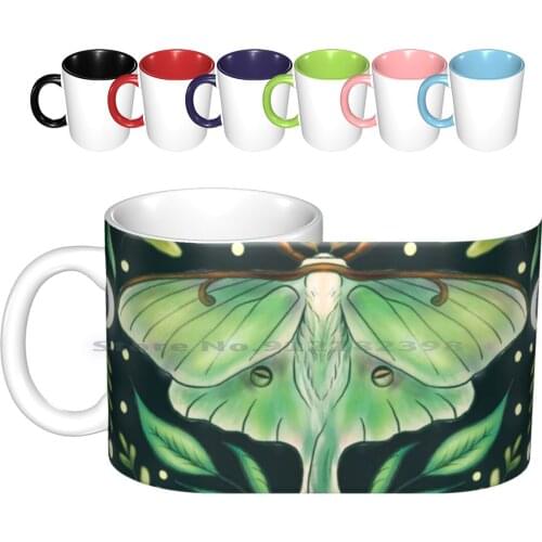 Luna Moth Ceramic Mugs Coffee Cups Milk Tea Mug Moth Moon Witch Witchy Night Nature Luna Moth Bug Plants Illustration Star