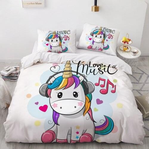 Classic 3D Unicorn Duvet Cover Set Design Bedclothes For Kids Baby Girls Cute Bed Set Queen Size Cartoon Bedding Set