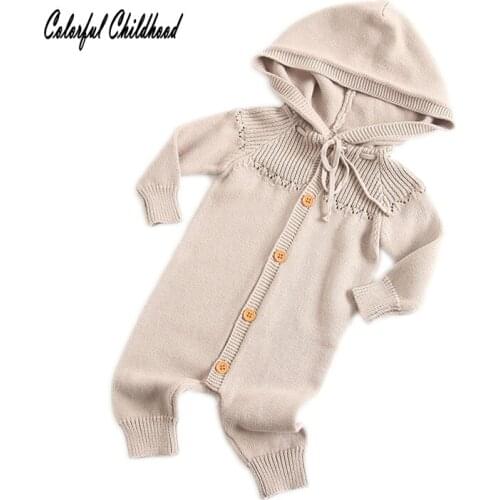 Newborn Infant Girl Boys Romper Hooded Long Sleeve Solid Color New Born Baby Clothes Autumn Winter Knitting Children Clothing
