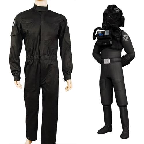 Star Cosplay Imperial Tie Fighter Pilot Cosplay Costume Black Flight Suit Uniform Jumpsuit Halloween Costume Full Suit