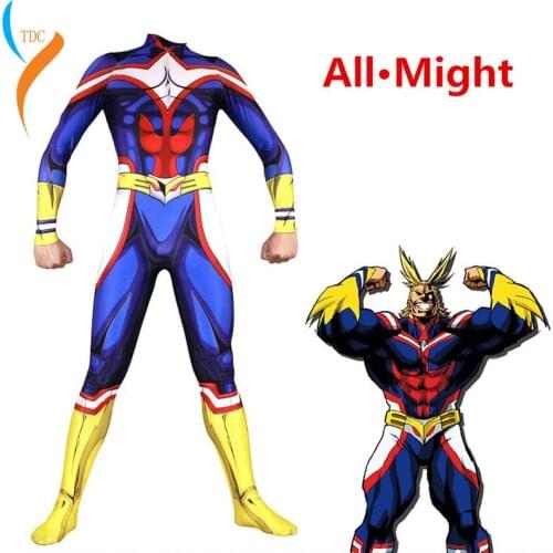 My Hero Academia All Might Cosplay Costume Zentai Lycra Spandex Blue Full Body Exquisite Bodysuit Jumpsuit Suits