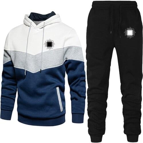 Computer CPU Core Heart Men Spring Autumn Print GEEK Nerd Freak Hacker PC Gamer 2-Piece Three-Color Stitching Hoodie + Pants set