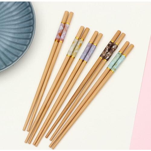5 Pairs Chopsticks Set Marbling Anti-skid Chinese style Sushi Rice Chopsticks Kitchen Tableware Dinnerware Set Gift
