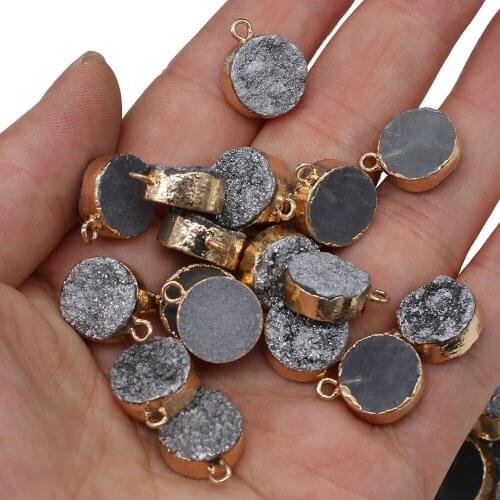 Natural Stone Pendant Round Shape Agated Druzy Pendant for Charms Jewelry Making Necklace Earrings Crafts For Women 12x16mm