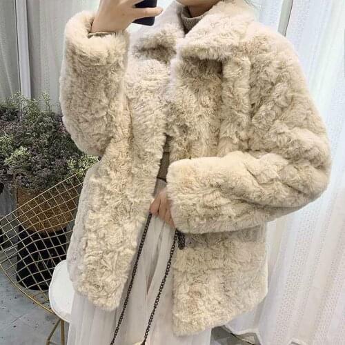 2021 New Winter Womens Lamb Wool Thick Coat Fashion Womens Loose Thick Coat Solid Color Womens Winter Wool Coat