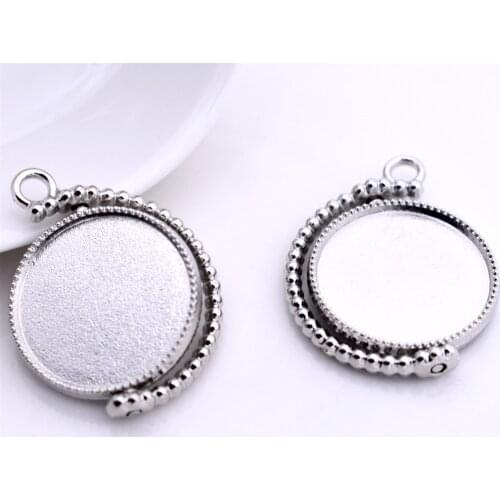 NEW 5pcs 25mm Inner Size Rotation Double Side Rhodium Cameo Cabochon Base Setting Charms New Fashion Pendant